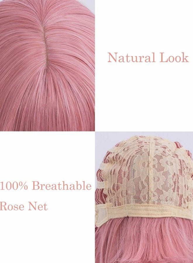Netgo Pink Wigs, Long Straight Wig with Bangs for Women, 27 inch Heat Resistant Synthetic Cosplay Party Wigs With Bangs for Girls - Image 4