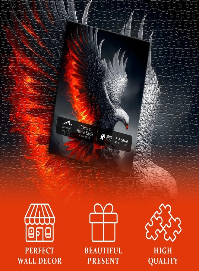 PICKFORU Eagle Puzzles for Adults 1000 Piece, Nature Animal Bald Eagle Bird with Fire Wings, Black Art Impossible Jigsaw Puzzles - Image 5