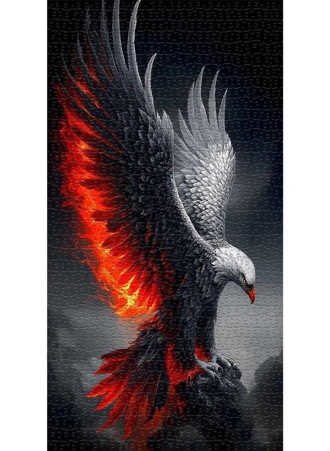 PICKFORU Eagle Puzzles for Adults 1000 Piece, Nature Animal Bald Eagle Bird with Fire Wings, Black Art Impossible Jigsaw Puzzles - Image 1