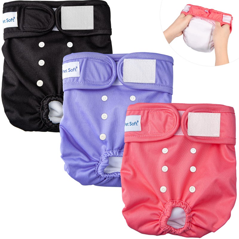 Pet Soft Washable Female Diapers 3 Pack Female Dog Diapers Comfort Reusable Doggy Diapers for Girl Dog in Period Heat Sprightly L