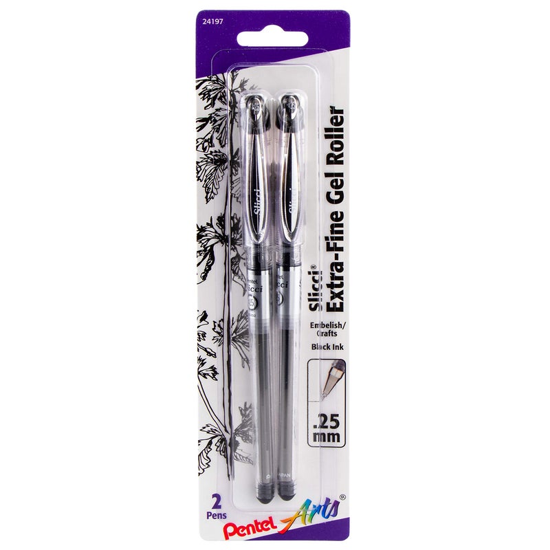 Pentel قلم جل بينتل آرتس سليكسي فائق الدقة، حبر أسود 2-pack (BG202BP2A) - Image 1