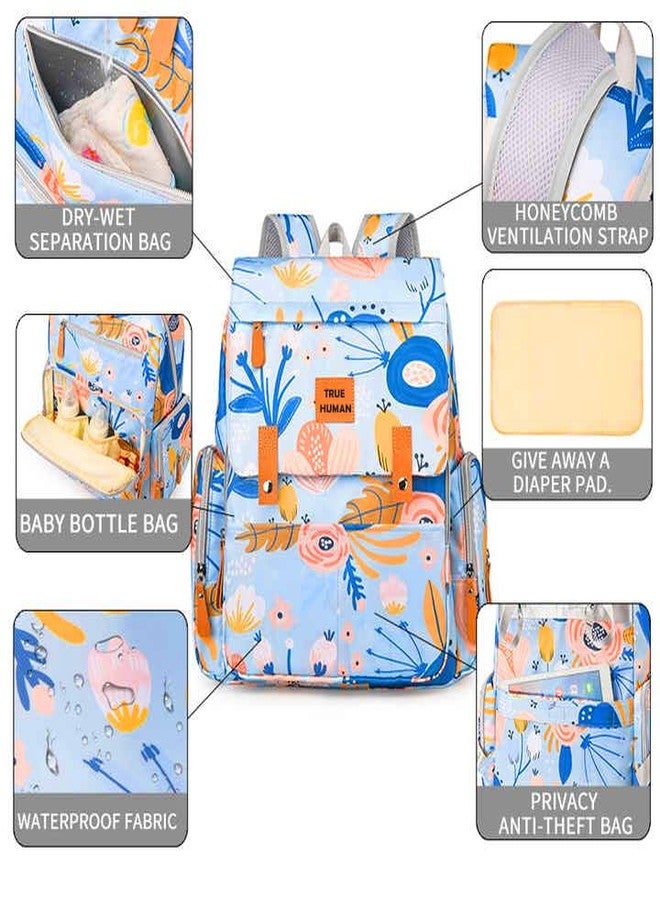 TRUE HUMAN Multipurpose Waterproof Fabric Diaper Bag Backpack Maternity Bag Newborn Baby Bag Nappy Bag Mothers Bag with Insulated Bottle Pockets (FLORAL) - Image 3