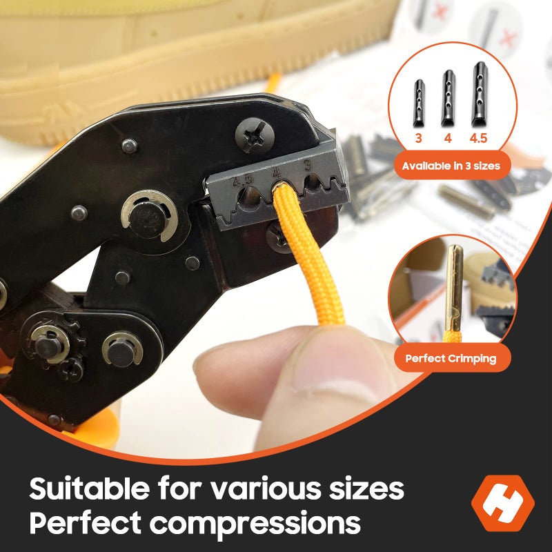 HAPDEN Aglet Crimping Tool, Shoelace Aglets Toolï¼ŒAglets For Shoelaces, Repair Shoe Lace Tips Replacement End Comes With 160pcs Metal Aglets Installation Tool 3/4/4.5 - Image 2