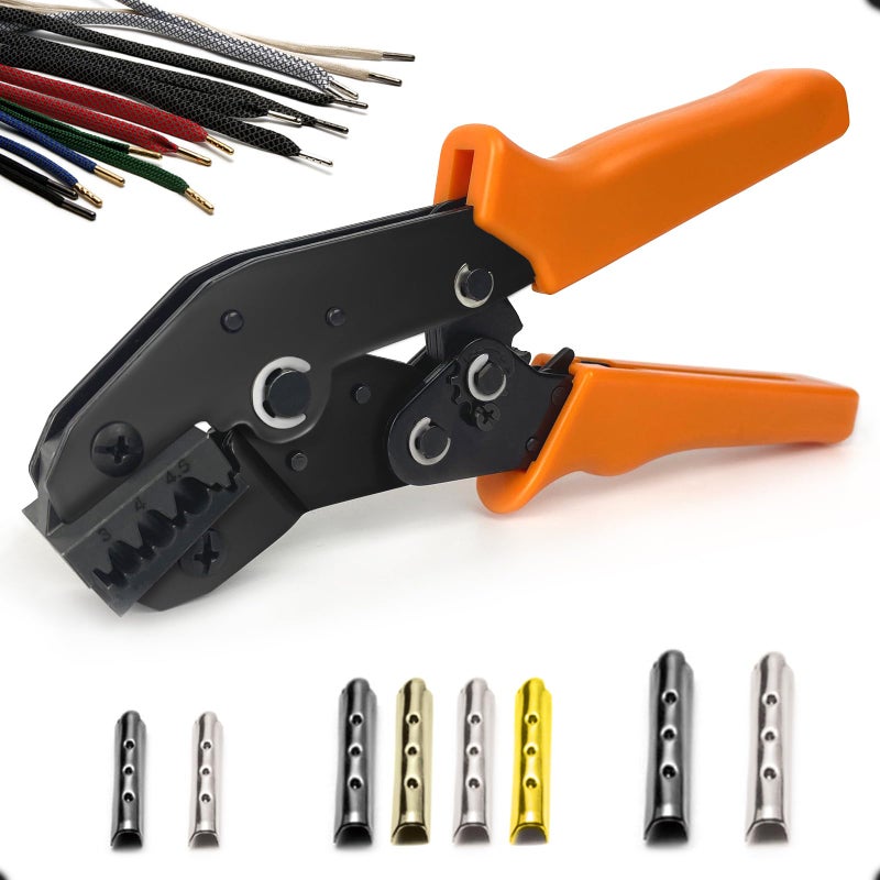 HAPDEN Aglet Crimping Tool, Shoelace Aglets Toolï¼ŒAglets For Shoelaces, Repair Shoe Lace Tips Replacement End Comes With 160pcs Metal Aglets Installation Tool 3/4/4.5 - Image 1