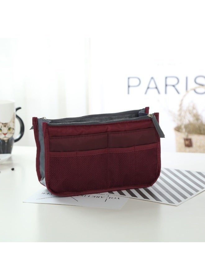 HALAMODO - Burgundy Large Capacity Cosmetic Bag Double Zipper Wash Bag Multifunctional Storage Bag - Image 1