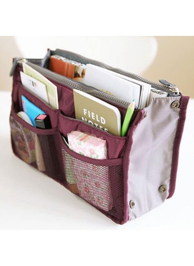 HALAMODO - Burgundy Large Capacity Cosmetic Bag Double Zipper Wash Bag Multifunctional Storage Bag - Image 1