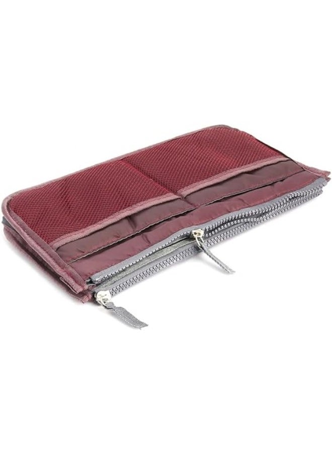 HALAMODO - Burgundy Large Capacity Cosmetic Bag Double Zipper Wash Bag Multifunctional Storage Bag - Image 1