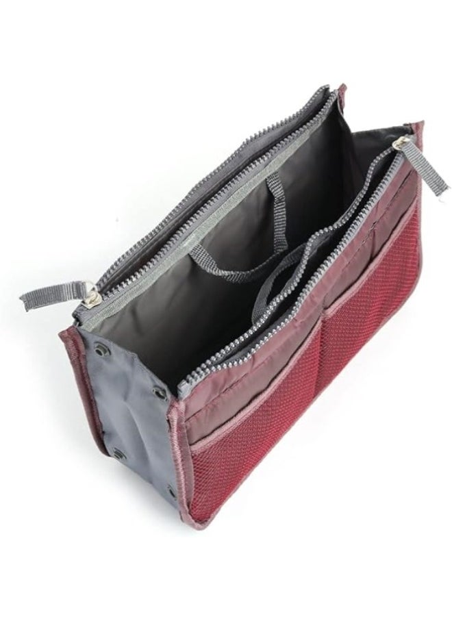 HALAMODO - Burgundy Large Capacity Cosmetic Bag Double Zipper Wash Bag Multifunctional Storage Bag - Image 1