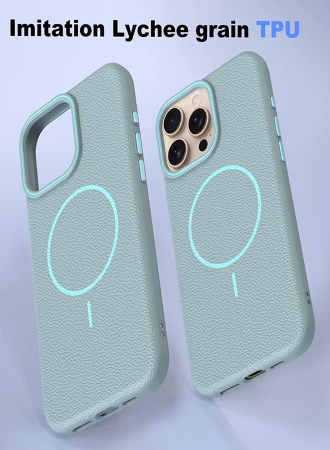 Magsafe Phone Case For iPhone 11 Pro Max With High Quality Rubber Frame And Slim Lychee Pattern Leather Case with Camera Lens Protection Shockproof Cover And support wireless Charging Leather Cover for iPhone 11 Pro Max - Baby Blue  - Image 3