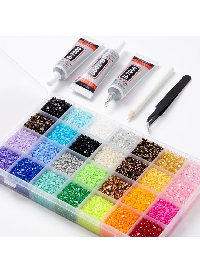 StarKids 【Deluxe Creative Decorating Kit - 40,000 Pieces】 28 Enchanting Colors Resin Rhinestone Jelly Set (3mm Size), with 3 x 10ml Tubes of B7000 Adhesive and Complete Jewelry Making Tools - The First Professional Choice for Decorating Nails, Clothing, Phone Cases, Notebooks, and DIY Art Projects - Image 1