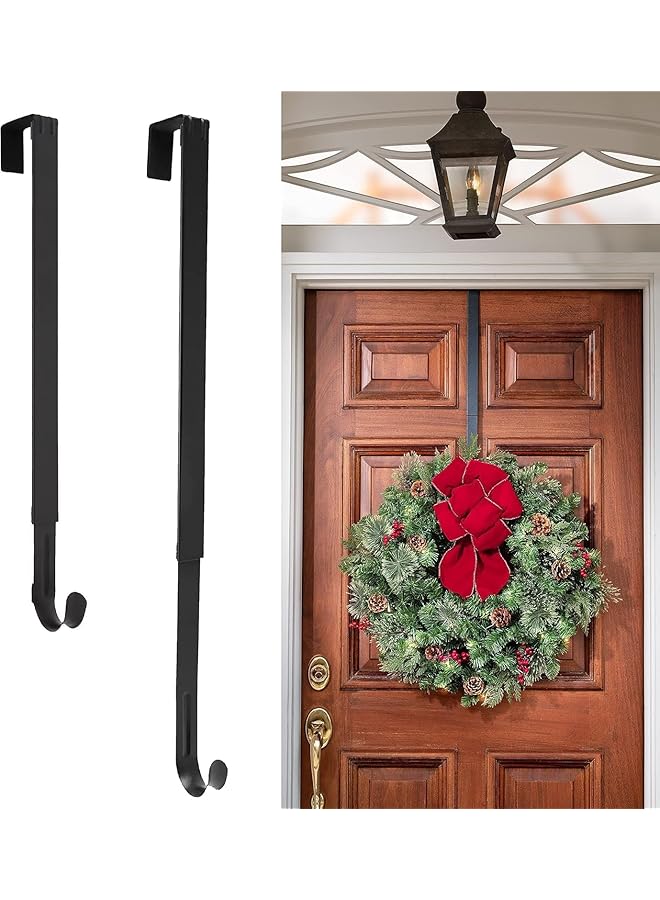 The Bros Adjustable Wreath Hanger for Front Door, suitable for Christmas Fall Thanksgiving Daily decoration, Hand bag hook, Sturdy Metal from 38-63.5 cm, Black - Image 1