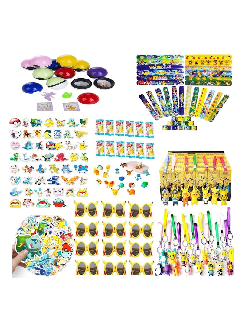 JOLLITY LLC Pokémon Party Favor Bundle Pack Pokémon Balls Keychains Action Figures Sunglasses Bands Pen Erasers Stickers Kids Gift Boys Girls (110 pcs)  - Image 1
