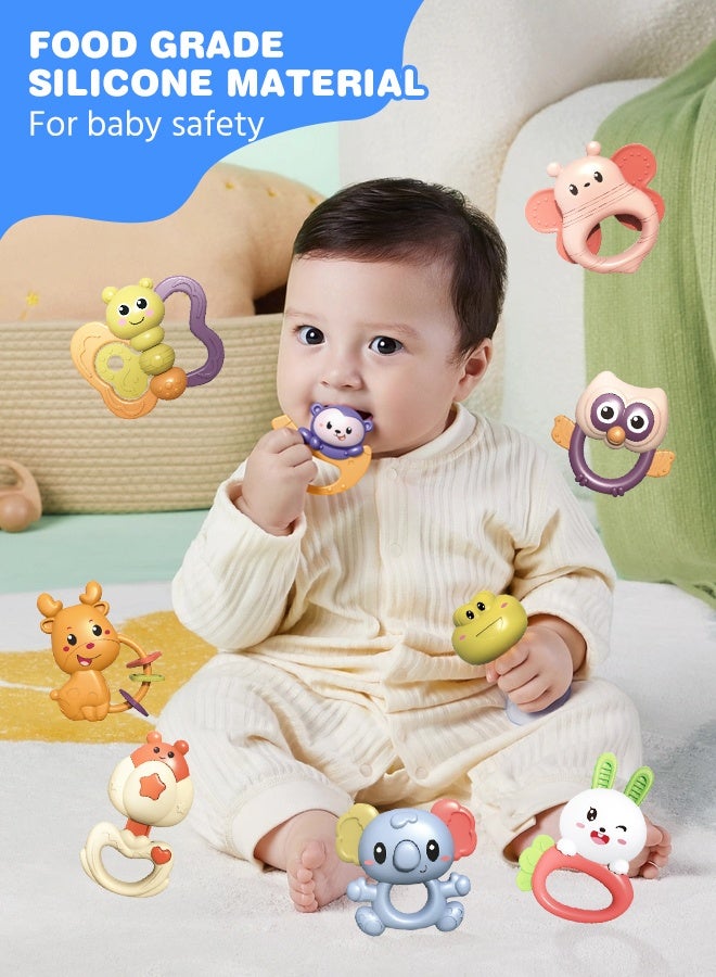 سوفت تاتش مجموعة ألعاب خشخيشة للأطفال مكونة من 9 قطع مع صندوق هدايا، ألعاب حديثي الولادة، ألعاب مضغ للأطفال، ألعاب تسنين للأطفال الصغار، ألعاب تعلم الموسيقى للأطفال حديثي الولادة من 0 إلى 12 شهرًا - Image 4
