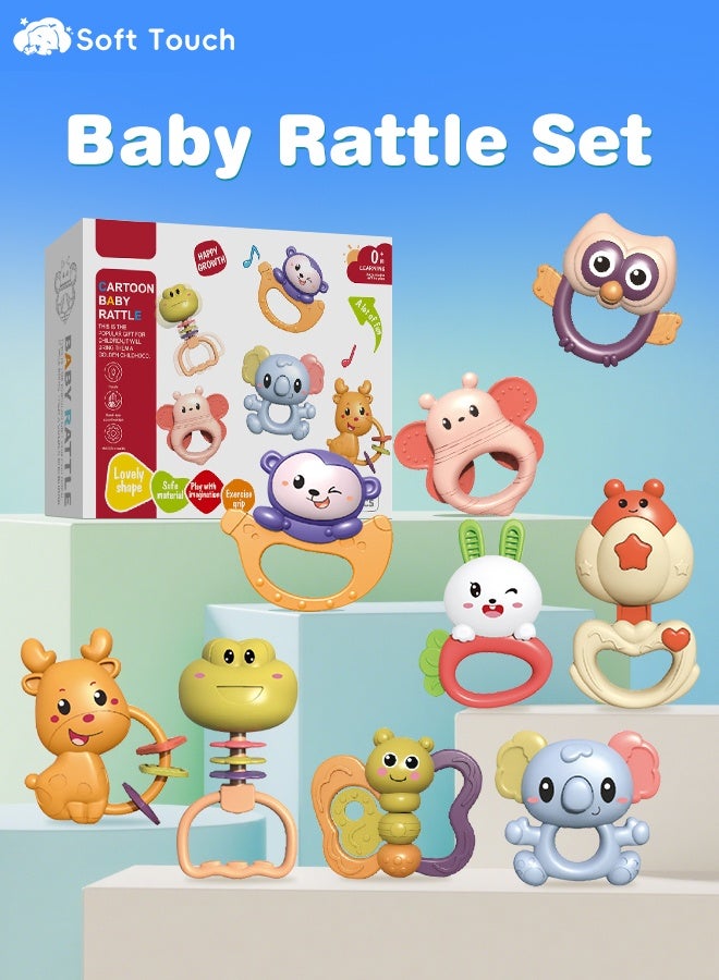 سوفت تاتش مجموعة ألعاب خشخيشة للأطفال مكونة من 9 قطع مع صندوق هدايا، ألعاب حديثي الولادة، ألعاب مضغ للأطفال، ألعاب تسنين للأطفال الصغار، ألعاب تعلم الموسيقى للأطفال حديثي الولادة من 0 إلى 12 شهرًا - Image 1