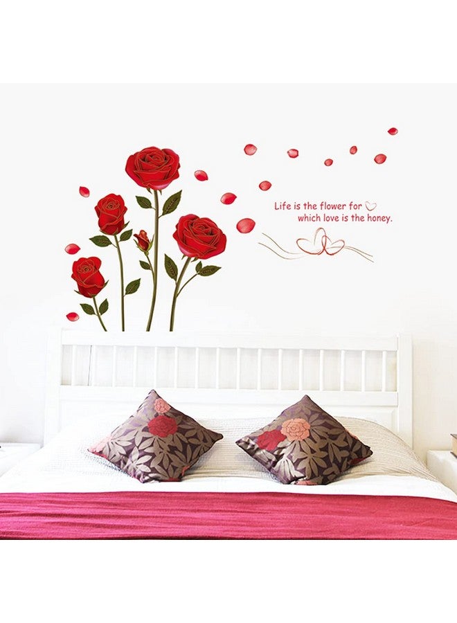 LZYMSZ Flowers Rose Wall Stickers Removable Romantic Wall Stickers Murals Beautiful Red Rose Wall Decals For Living Room Bedroom Tv Background Kids Girls Rooms Decoration (48 X 30Inch) - Image 4