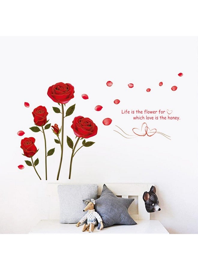 LZYMSZ Flowers Rose Wall Stickers Removable Romantic Wall Stickers Murals Beautiful Red Rose Wall Decals For Living Room Bedroom Tv Background Kids Girls Rooms Decoration (48 X 30Inch) - Image 1