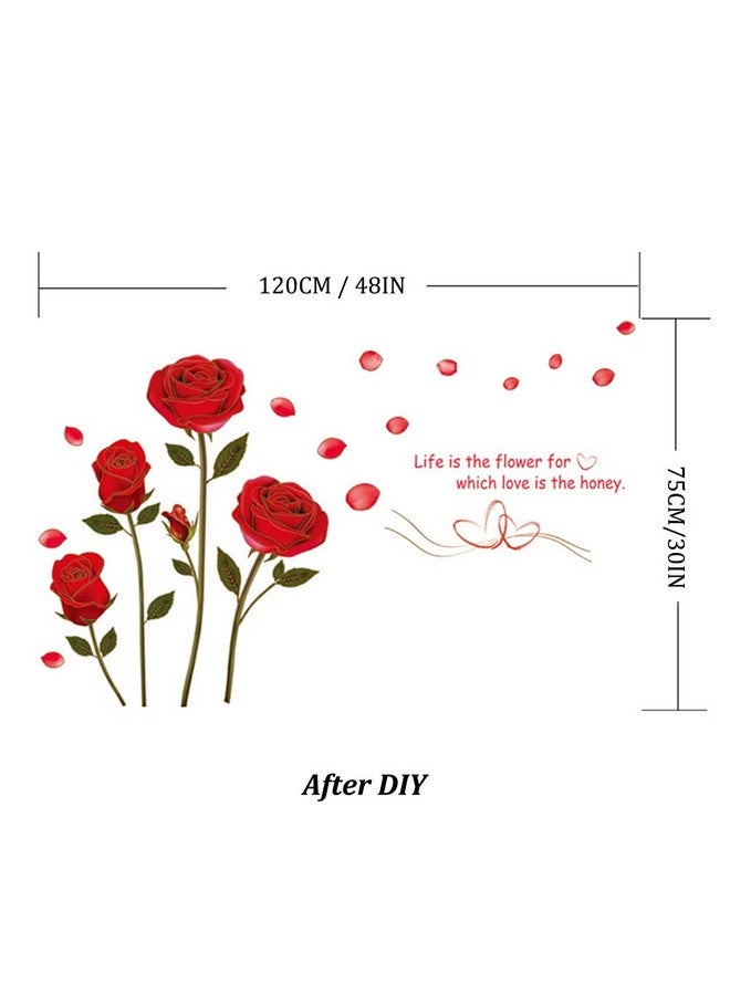 LZYMSZ Flowers Rose Wall Stickers Removable Romantic Wall Stickers Murals Beautiful Red Rose Wall Decals For Living Room Bedroom Tv Background Kids Girls Rooms Decoration (48 X 30Inch) - Image 2