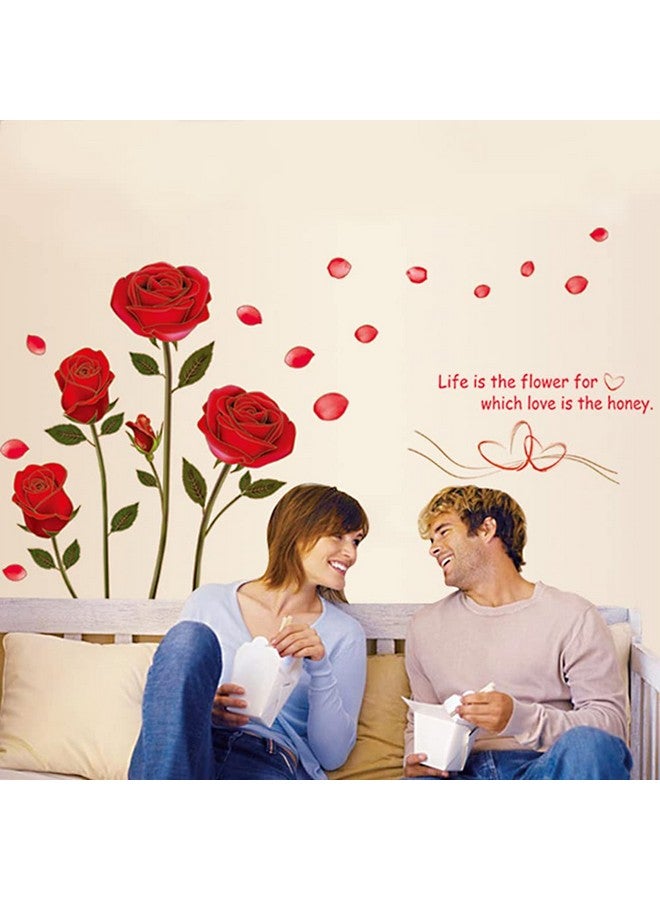 LZYMSZ Flowers Rose Wall Stickers Removable Romantic Wall Stickers Murals Beautiful Red Rose Wall Decals For Living Room Bedroom Tv Background Kids Girls Rooms Decoration (48 X 30Inch) - Image 3