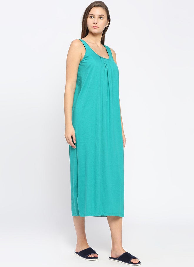 Red Rose RedRose Green Solid Round Neck Cotton Nighty Long Slip - Image 3