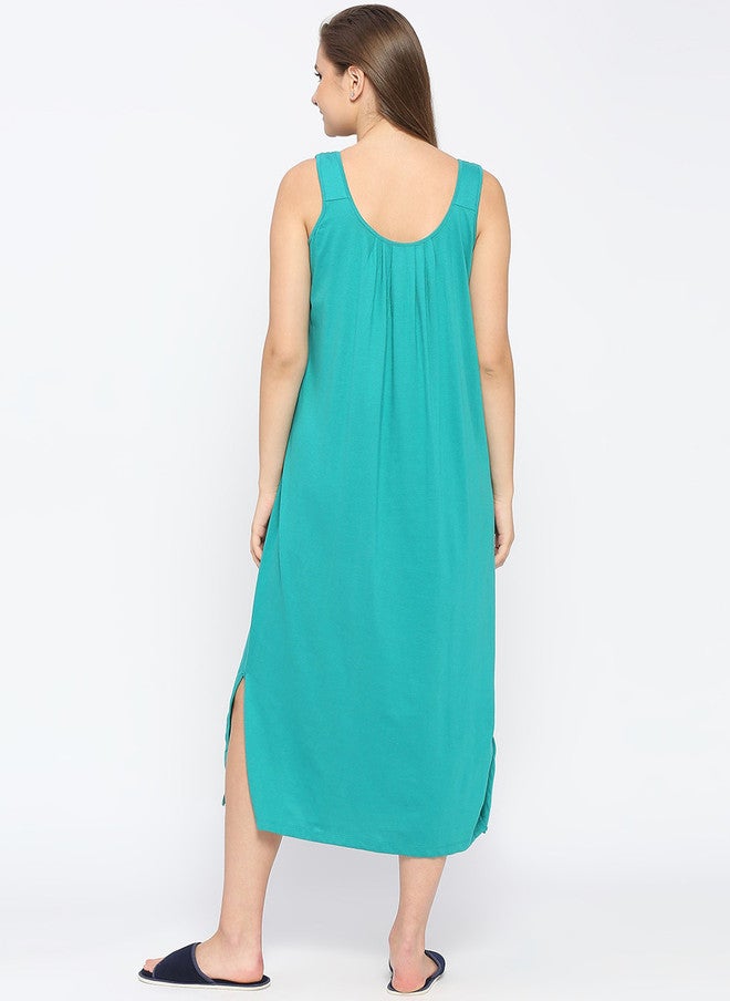 Red Rose RedRose Green Solid Round Neck Cotton Nighty Long Slip - Image 5