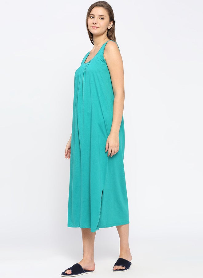 Red Rose RedRose Green Solid Round Neck Cotton Nighty Long Slip - Image 4