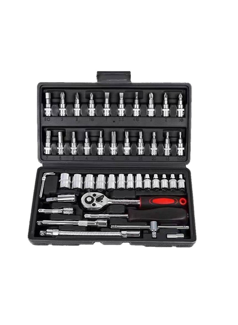 SYOSI 46 Pcs Socket Wrench Set, 1/4 inch Drive Socket Ratchet Wrench Set, Automotive & Household Repair Socket Kit, Metric Socket Wrench Repair Tools - Image 1