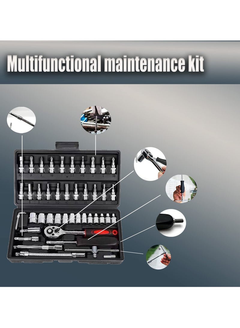 SYOSI 46 Pcs Socket Wrench Set, 1/4 inch Drive Socket Ratchet Wrench Set, Automotive & Household Repair Socket Kit, Metric Socket Wrench Repair Tools - Image 3
