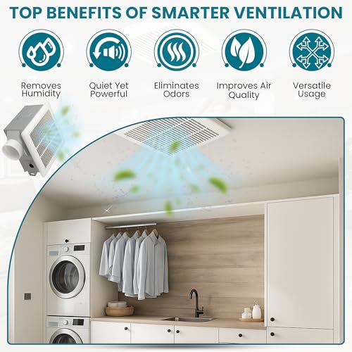 Harrier Hardware Bathroom Exhaust Fan 70 CFM Super Quiet 40dB 2 Sone, Corrosion Resistant Bathroom Fan, Shower Tub, Easy Install Bathroom Attic Vent Fan with 3-Inch Duct Outlet - Image 3
