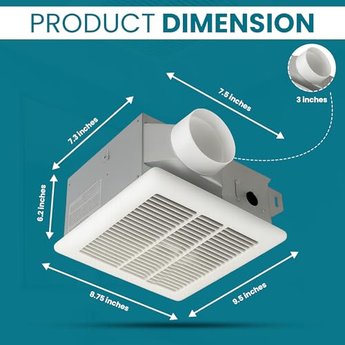 Harrier Hardware Bathroom Exhaust Fan 70 CFM Super Quiet 40dB 2 Sone, Corrosion Resistant Bathroom Fan, Shower Tub, Easy Install Bathroom Attic Vent Fan with 3-Inch Duct Outlet - Image 5