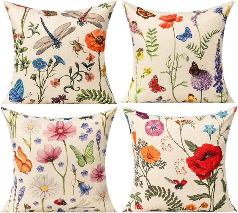 All Smiles 16 x 16 Throw Pillow Covers Outdoor Spring Summer Garden Flowers Farmhouse Outside Furniture Bench Decorative Swing Cushion Set of 4 for Patio Sofa Couch Chair - Image 1