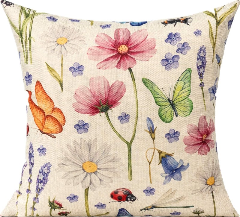 All Smiles 16 x 16 Throw Pillow Covers Outdoor Spring Summer Garden Flowers Farmhouse Outside Furniture Bench Decorative Swing Cushion Set of 4 for Patio Sofa Couch Chair - Image 4