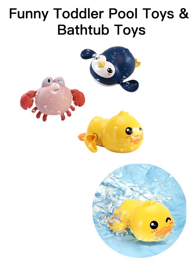 Baby Bath Toy,Cute Animal with Clockwork Bathtub Swimming Pool Toys for Toddlers 1-3, Boys & Girls, 3 Packs - Image 1