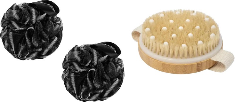 Aakarit Dry Body Scrubber for Dead Skin Wooden Bath Brush Loofah for Bathing Shower Sponge Exfoliator Women and Men | Black | WBL-2 - Image 1