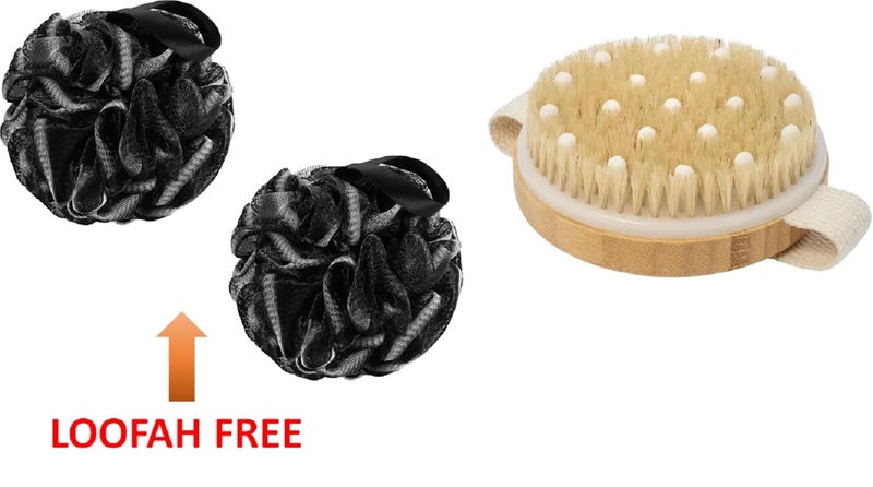 Aakarit Dry Body Scrubber for Dead Skin Wooden Bath Brush Loofah for Bathing Shower Sponge Exfoliator Women and Men | Black | WBL-2 - Image 2