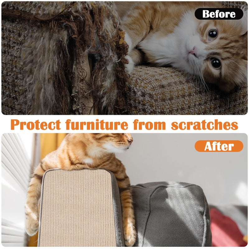Inchoco Cat Scratching Pad - 78.7" x 15.8" Trimmable Self-Adhesive Cats Claws Scratch Furniture Protector, DIY Cat Climbing Couch Protector for Scratch Post Cat Tree Replacement Indoor (Khaki) - Image 4