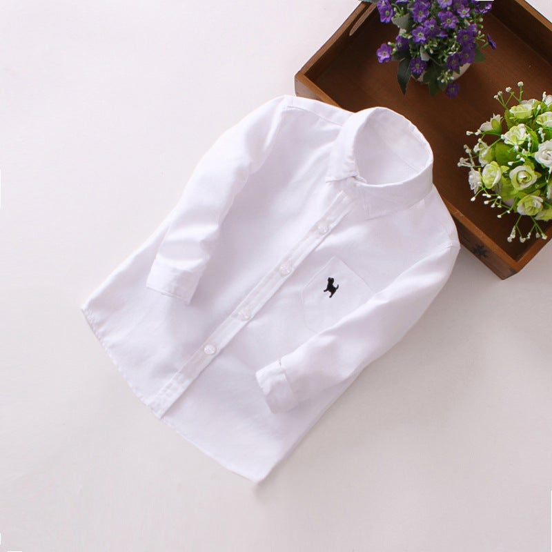 Boys' White Shirt Spring Children's Wear Long-sleeved Shirt Large Children's All-match Shirt for 3-14 Years Old Boys Spring and Autumn Shirt - Image 2
