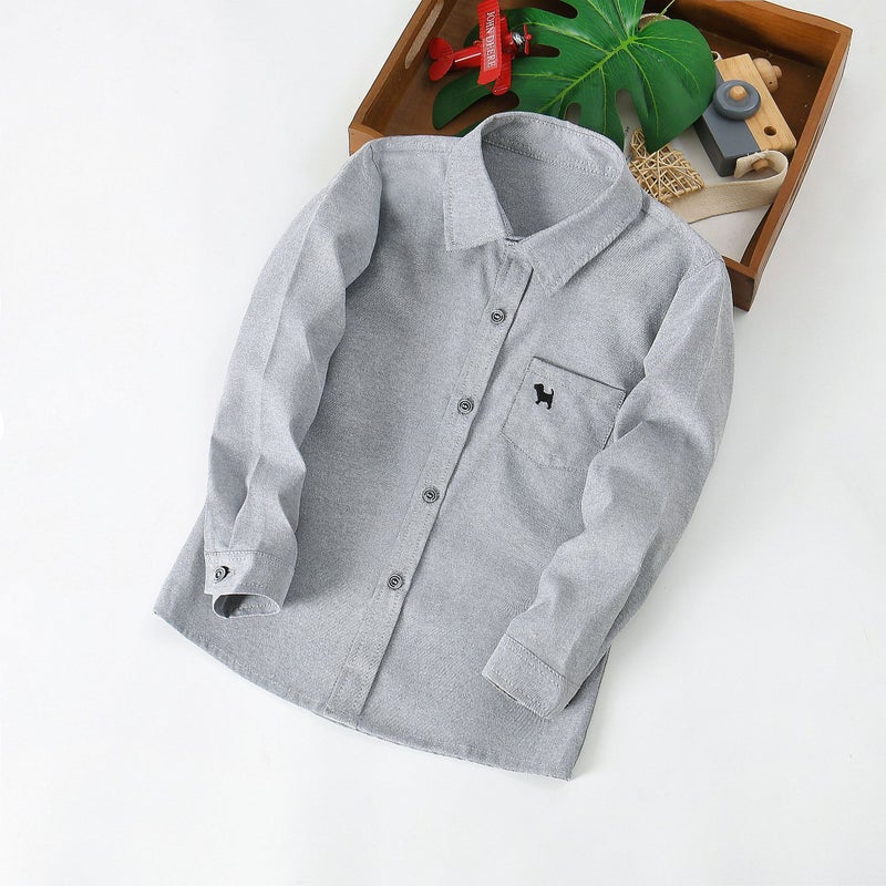 Boys' White Shirt Spring Children's Wear Long-sleeved Shirt Large Children's All-match Shirt for 3-14 Years Old Boys Spring and Autumn Shirt - Image 1