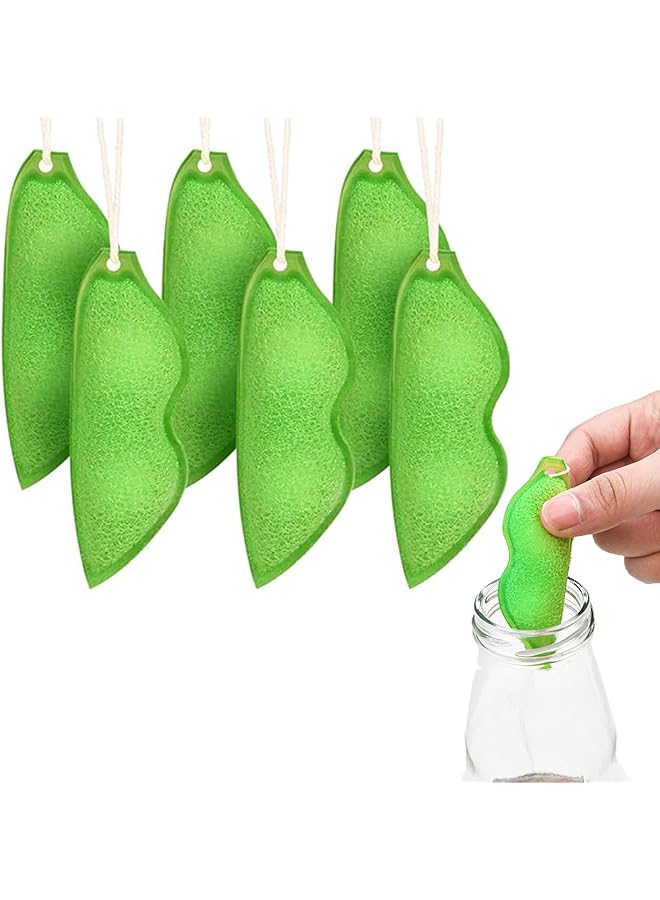 promass 6 Pcs Magic Reuseable Bean Bottle Cleaning Sponge, Bottle Cleaner Soap, Water Bottle Scrub Brush, Peas Green Kitchen Cleaner, Glass Cleaner Sponge - Image 1