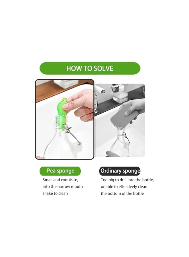 promass 6 Pcs Magic Reuseable Bean Bottle Cleaning Sponge, Bottle Cleaner Soap, Water Bottle Scrub Brush, Peas Green Kitchen Cleaner, Glass Cleaner Sponge - Image 4