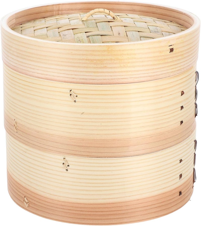 Gulf popular simple design Metal Rim 2-tier 21cm Household Steaming Basket for Dumplings and Buns with Lid, Multipurpose Food Steamer for Kitchen Cooking and Vegetable Steaming Gulf approved global quality - Image 1