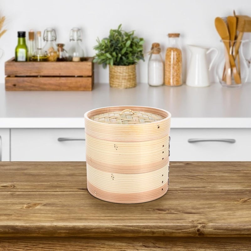 Gulf popular simple design Metal Rim 2-tier 21cm Household Steaming Basket for Dumplings and Buns with Lid, Multipurpose Food Steamer for Kitchen Cooking and Vegetable Steaming Gulf approved global quality - Image 5