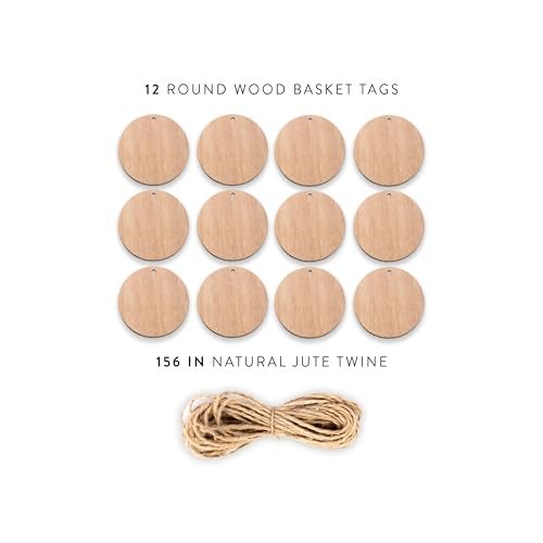 SAVVY & SORTED 12 Round Wooden Ornament Basket Tags for Storage Bin, 3” Wood Bin Labels with Jute String - Hanging Basket Labels for Pantry, Closet Organization, Blank Personalized Craft Tags - Image 4