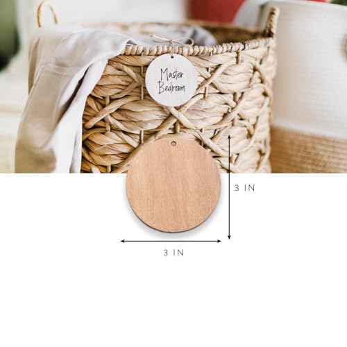 SAVVY & SORTED 12 Round Wooden Ornament Basket Tags for Storage Bin, 3” Wood Bin Labels with Jute String - Hanging Basket Labels for Pantry, Closet Organization, Blank Personalized Craft Tags - Image 3