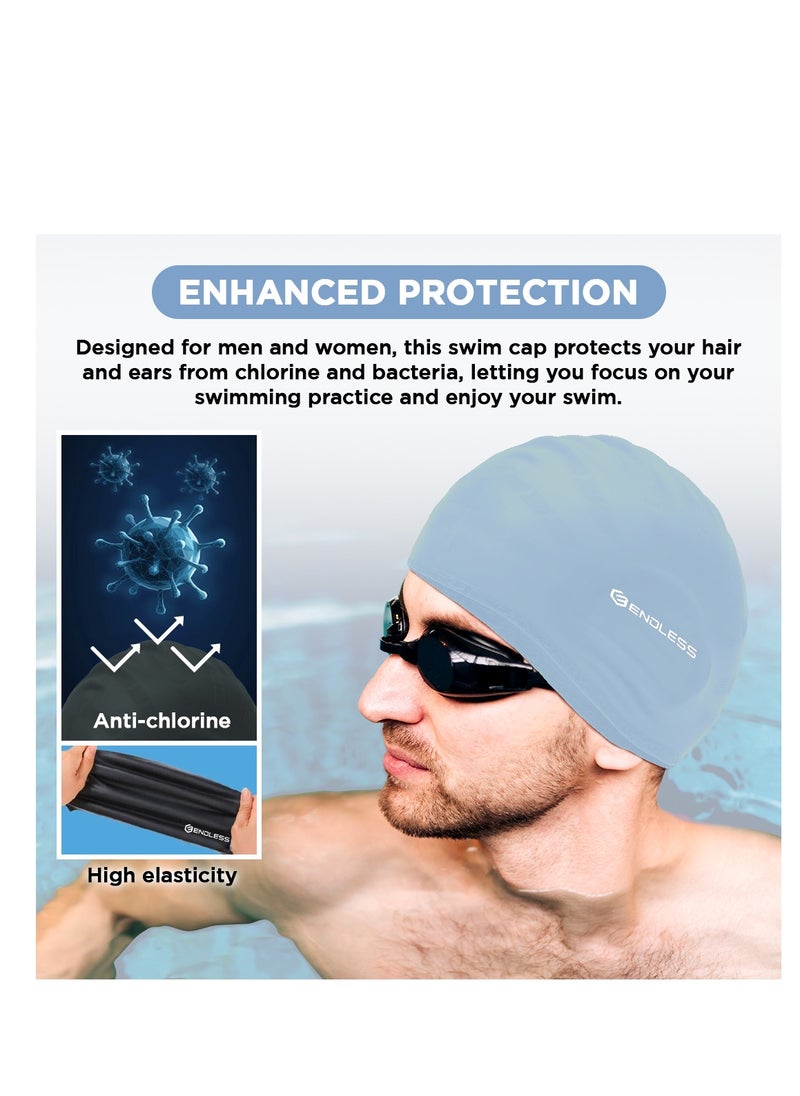 ENDLESS  Comfortable Silicon Swimming Cap with Ergonomic Ear Pockets | Fully Elastic Waterproof Cap for Long and Short Hair with Thicker Edge | For Women and Men  - Image 4