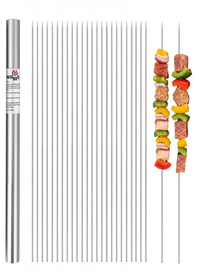 WillBBQ 100PCS 13" Round Stainless Steel BBQ Skewers with Metal Storage Tube - Reusable Grilling Sticks for Lamb, Beef, Chicken, Shrimp, Vegetables - Image 1