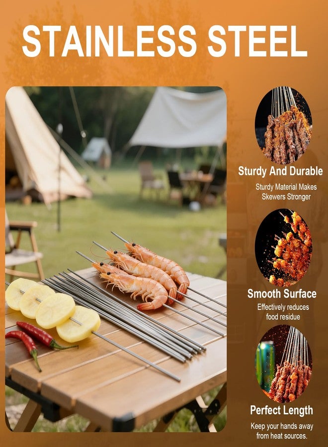WillBBQ 100PCS 13" Round Stainless Steel BBQ Skewers with Metal Storage Tube - Reusable Grilling Sticks for Lamb, Beef, Chicken, Shrimp, Vegetables - Image 2