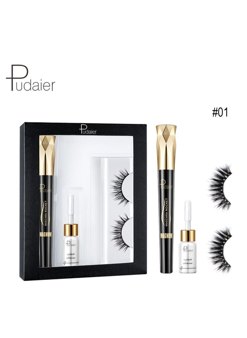 pudaier 4D Mascara and False Eyelashes with Lash Glue Set Waterproof Long-lasting Smudge-Proof Lengthening Thick Natural Professional Volume Curled Lashes Fiber Mascara for Women - Image 1
