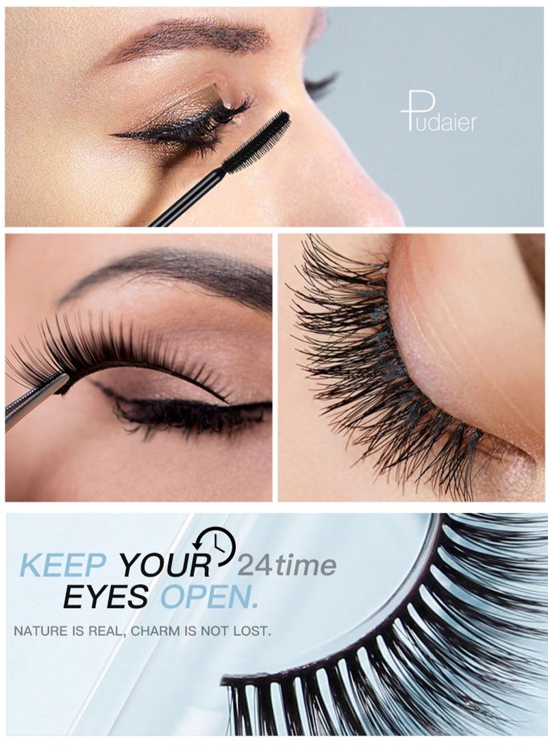 pudaier 4D Mascara and False Eyelashes with Lash Glue Set Waterproof Long-lasting Smudge-Proof Lengthening Thick Natural Professional Volume Curled Lashes Fiber Mascara for Women - Image 4