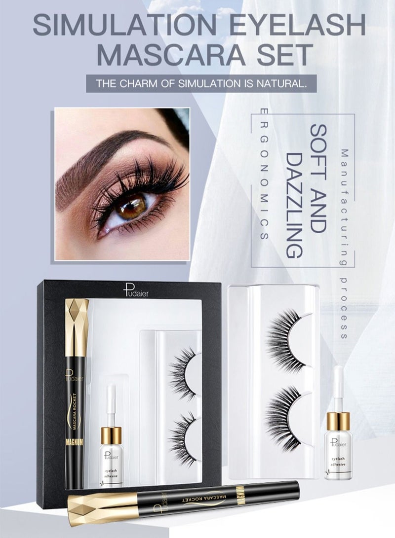 pudaier 4D Mascara and False Eyelashes with Lash Glue Set Waterproof Long-lasting Smudge-Proof Lengthening Thick Natural Professional Volume Curled Lashes Fiber Mascara for Women - Image 2