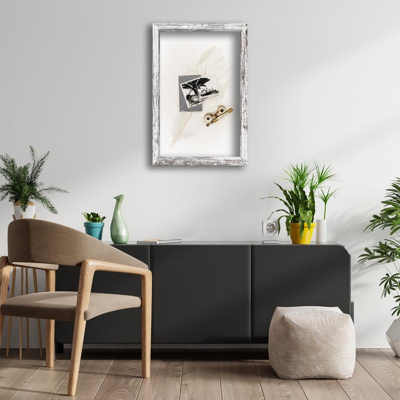 FrameWorks 12x16 Driftwood Wooden Shadow Box Frame - Soft Felt Back  Tempered Glass  and Included Elegant White Ball Push Pins - Image 5